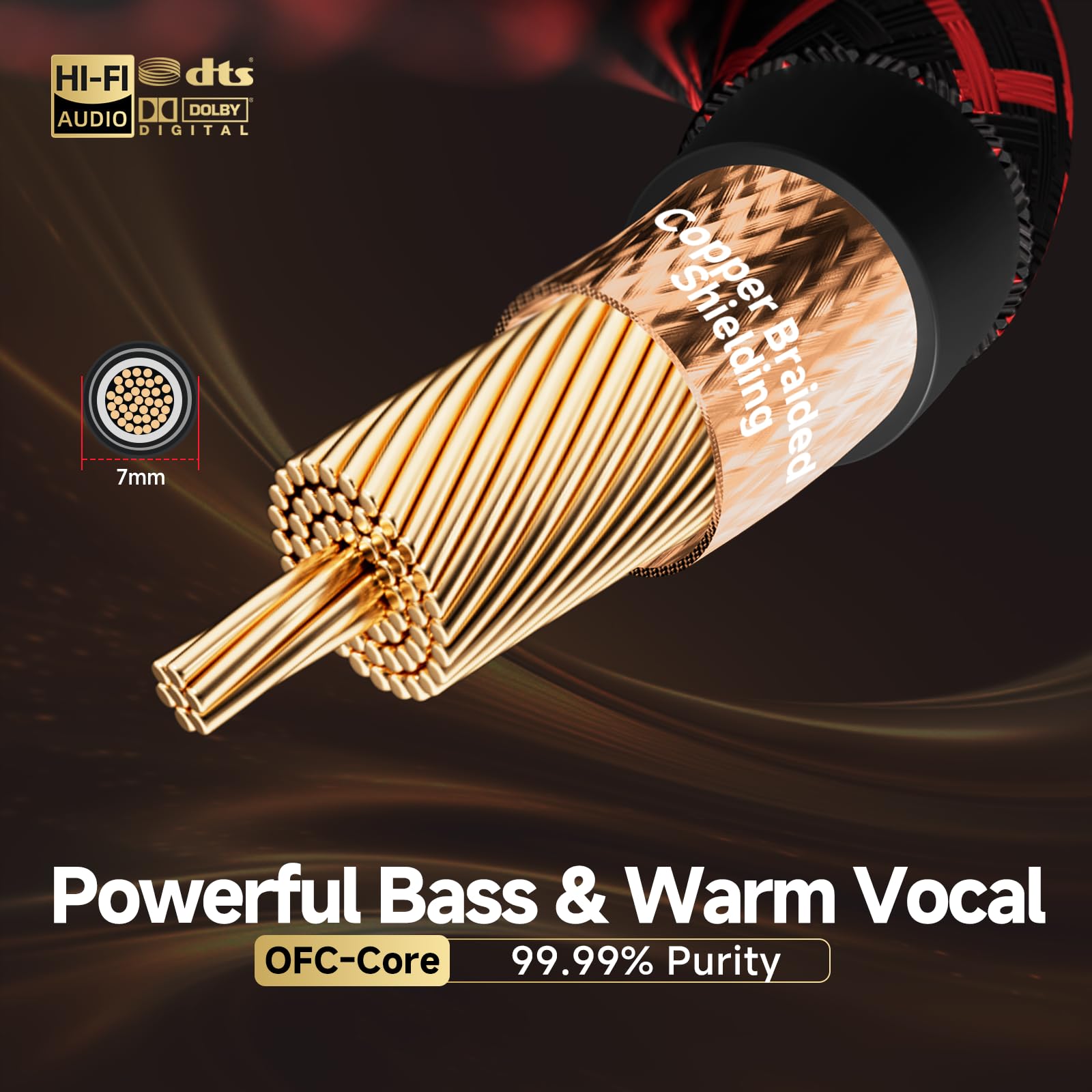 TODN Cyfrowy koncentryczny kabel audio HiFi do audiofilów 75 omów SPDIF Coax z rdzeniem OFC, podwójnie ekranowany, wtyczka pozłacana 24-karatowym złotem (1 m)