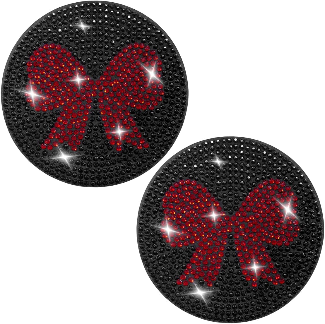 2PCS Bling Bow Car Coasters, 2.75 Inch Anti-Slip Water-Resistant Auto Cup Holder Mat, Shiny Rhinestone Cup Holder Insert Coaster, Vehicle Interior Decorative Accessories for Women (Red&Tie)