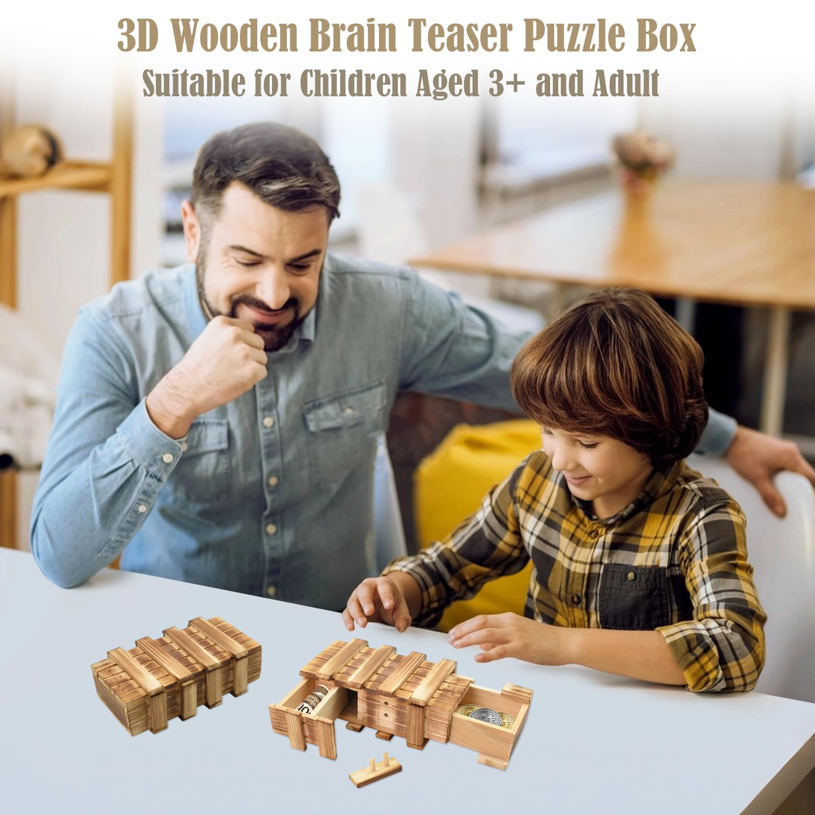 Confezione da 2 piccole scatole puzzle in legno con scomparti, compiti di pensiero per adulti, mini cassettiera per soldi, gioielli, giocattoli IQ per bambini, 15 cm x 8 cm x 5 cm