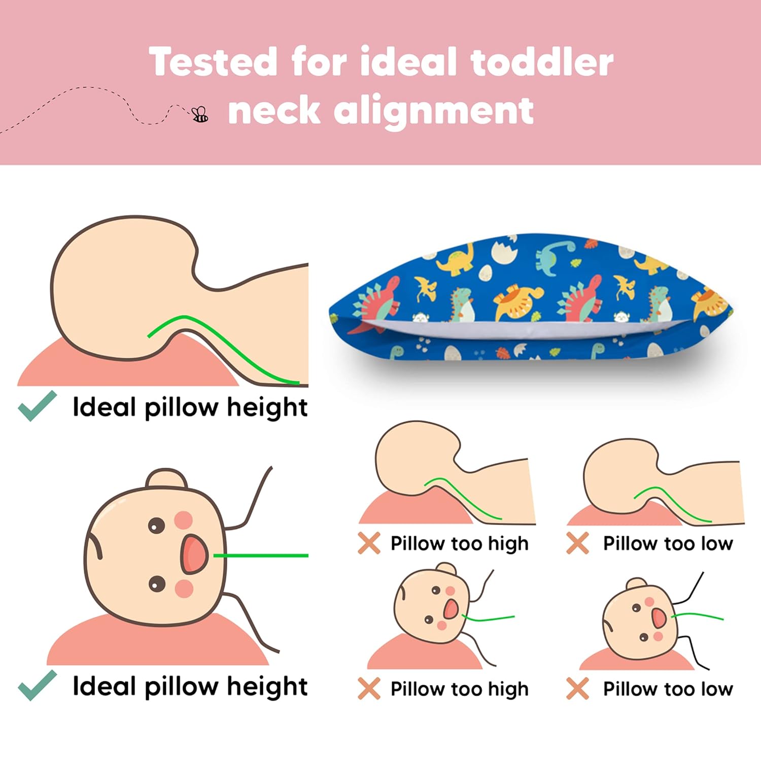 KeaBabies Toddler Pillow with Pillowcase - 13x18 My Little Dreamy Kids Travel Bed Pillows for Sleeping, Cotton Small Pillowcase, Soft & Breathable, Machine Washable, Toddlers 2-5 Years Old