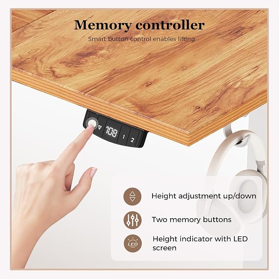 Klicelor Height-Adjustable Electric Desk, 140x80 cm Sit-Stand Office Desk, Computer Desk with Memory Function, Standing Desk, Gaming Desk with Four-Part Tabletop, Light Brown