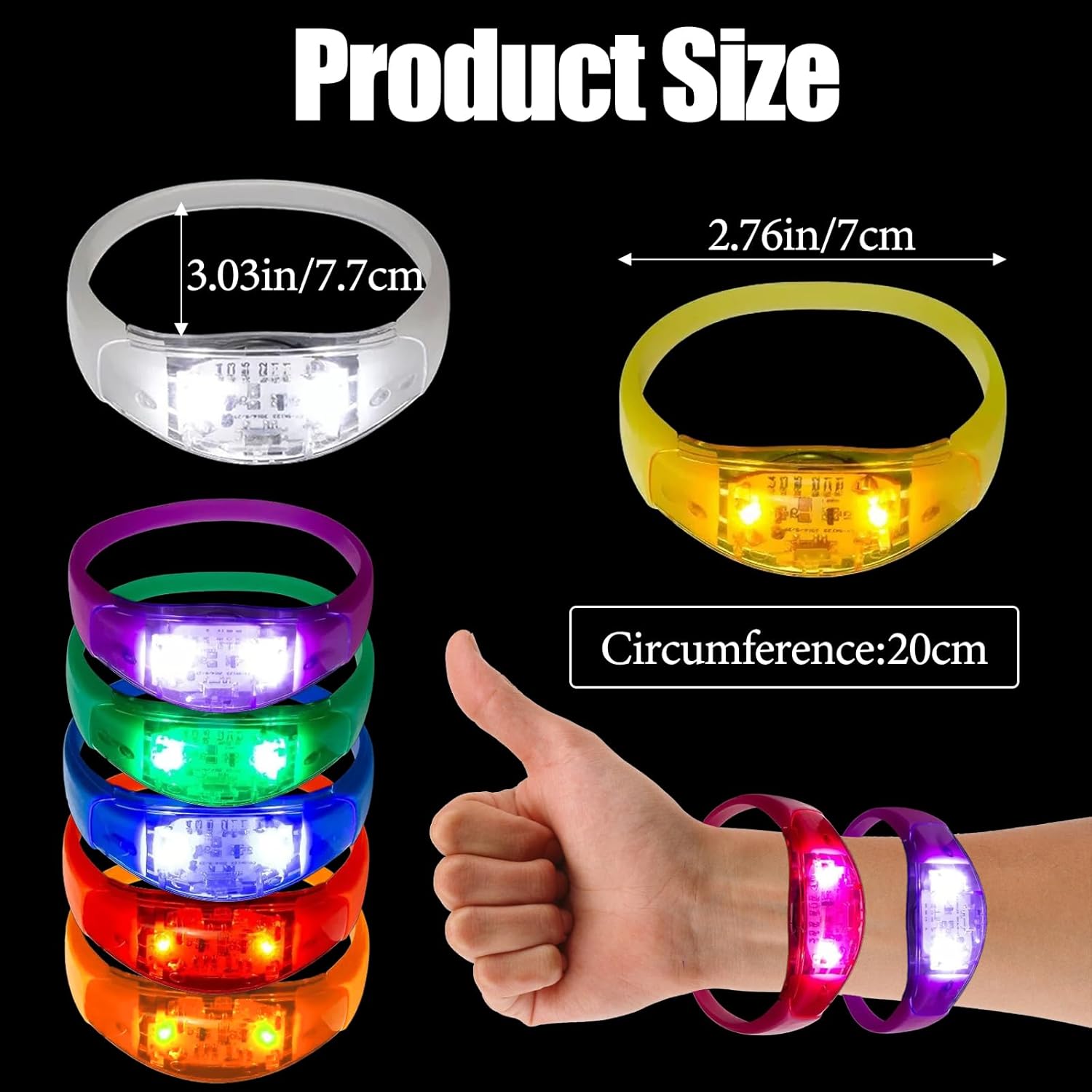 100 Pcs LED Bracelets Sound Activated with Flashing LED Strobe Music Control Light Up Bracelets for Rave, Game Prizes, Birthday Party Favor,Valentine's Day gift - Image 6