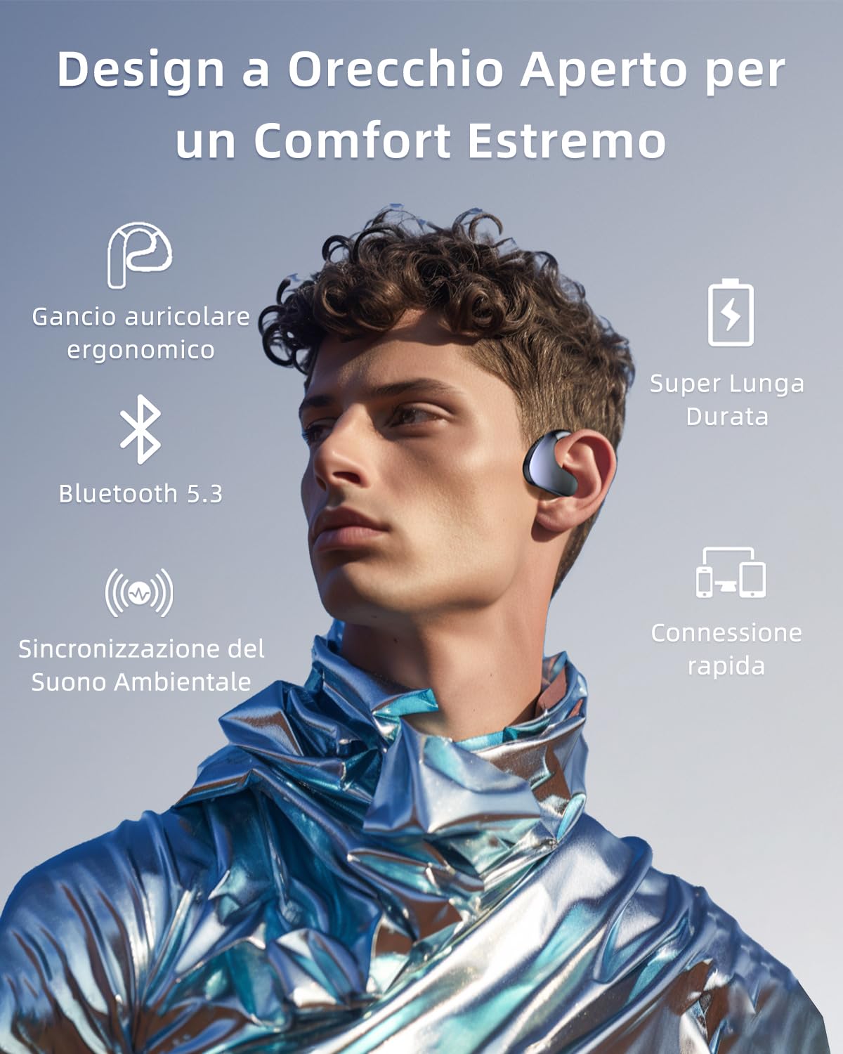 HIFI WALKER Cuffie Open-Ear Bluetooth 5.3 Sport, Driver HiFi 16,2mm, 12h Musica, Cuffie Wireless Bluetooth per Correre, Multi-Device, 8h Chiamate, 50h Standby