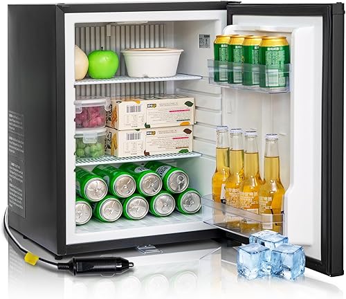 Refrigerador compacto de 2.1 pies cúbicos, mini refrigerador CACC con cerradura, puerta reversible, refrigerador de absorción silenciosa de 12 V