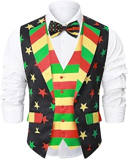 Roseelf Men's Festival Fake 2-Piece Suit Vest with Bowtie