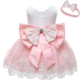 0-6T Baby Girl Party Dress Toddler Lace Embroideryr Evening Dresses with Headwear - Buy now