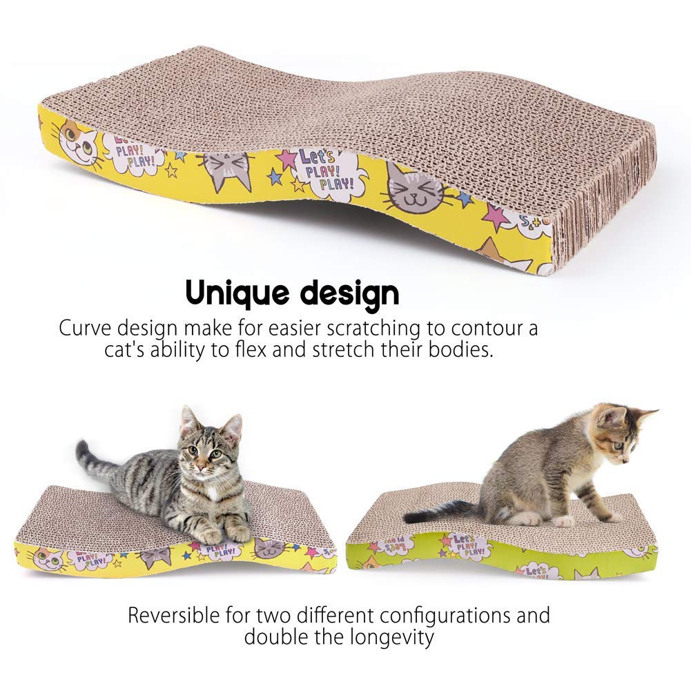 ONELINK MALL Cat Scratching Pad with Catnip, Corrugated Cat Scratcher Cardboard for Indoor Cats, Wave Shaped Reversible Board Kitten Lounge for Furniture Protector, Durable Texture Design 1