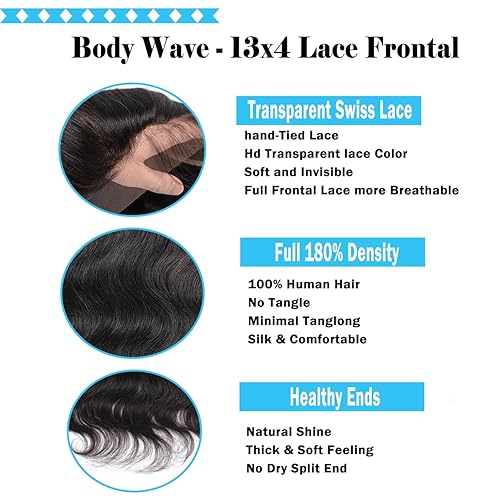 Miniatura 3 de Extensiones de cabello humano brasileño ondulado con encaje frontal transparente HD de 13 x 4 pulgadas, cierre de encaje transparente HD de 13 x 4