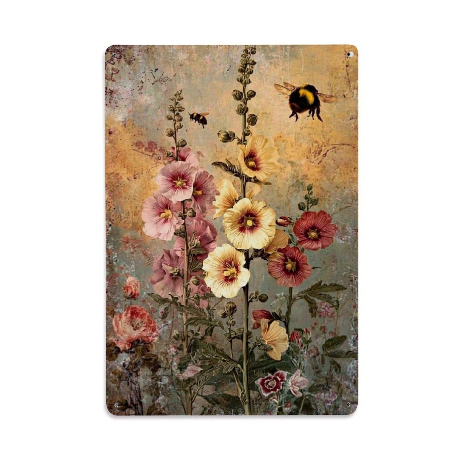 Jdfenggu Vintage Floral Bee Art Print Retro Metal Tin Sign, Decor Art Poster For Bar, Home, Man Cave, Kitchen, Laundry Room Gift 8X12inch