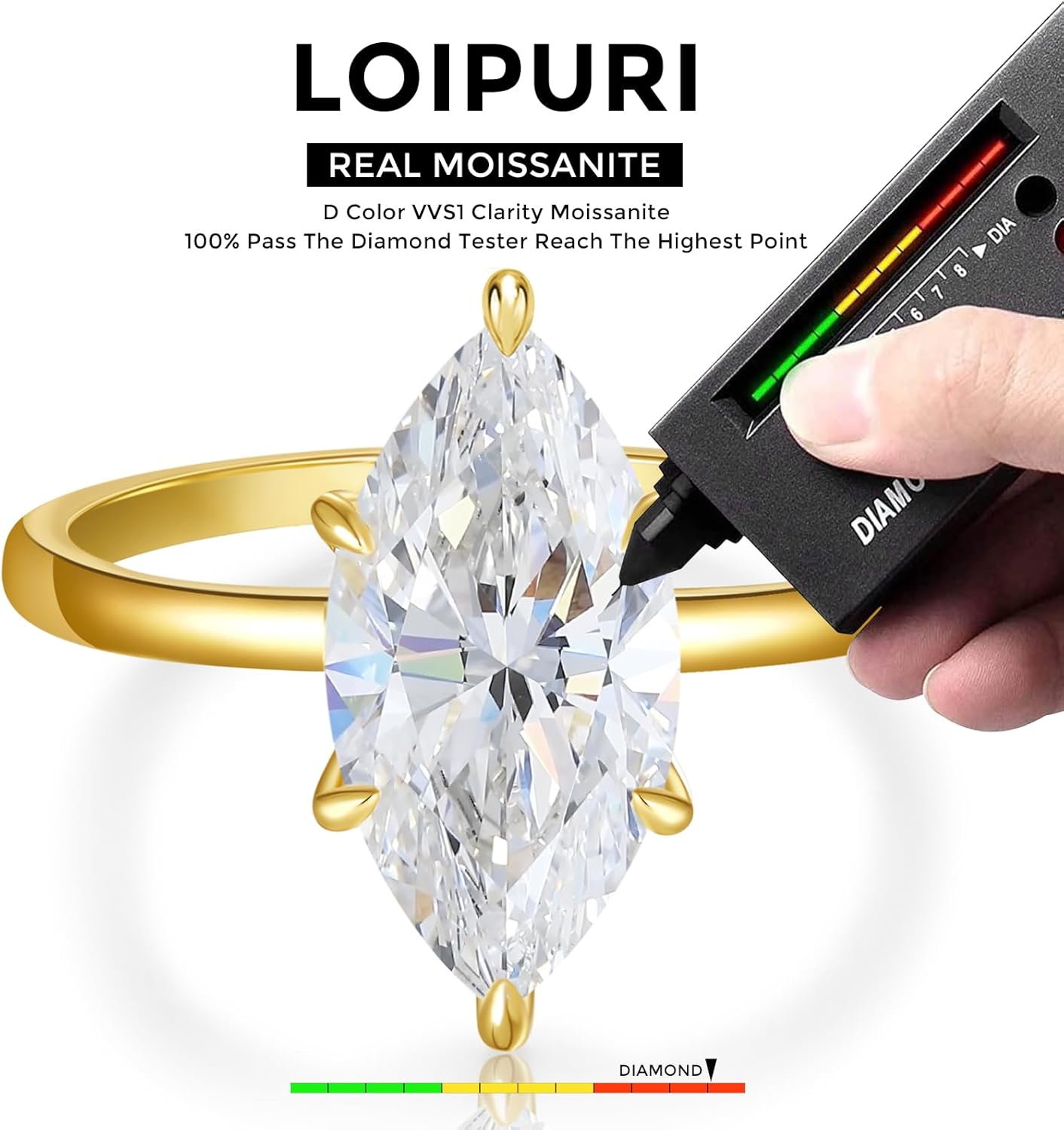 4CT Marquise Cut Moissanite Engagement Ring for Women, D Color VVS1 Clarity 14K Gold/White Gold Plated Solitaire Wedding Rings, Promise Anniversary Rings Gift, Size 5-10 - Image 6