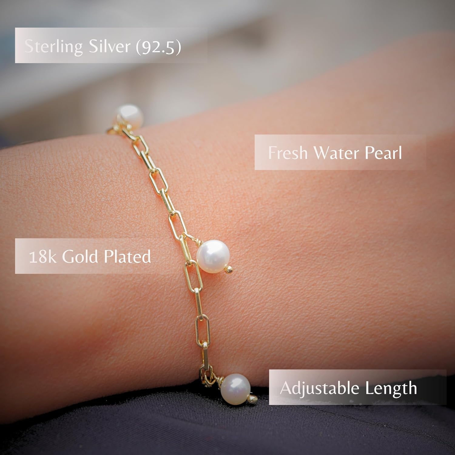 Pearl Bracelet for Women - 18K Gold Vermeil Dainty Pearl Jewelry - Adjustable Freshwater Pearl Bracelet - Elegant Small Pearl Bracelets for Women - Sophisticated and Stylish Accessory - Image 6