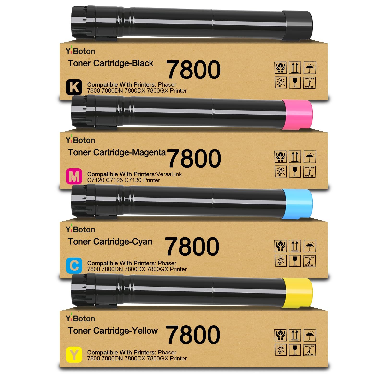 High Yield 7800 Toner Cartridge 4-Pack Black Cyan Magenta Yellow | 106R01566 106R01567 106R01568 Toner Cartridge Set Replacement for Xerox Phaser 7800 7800DN 7800DX 7800GX Printer