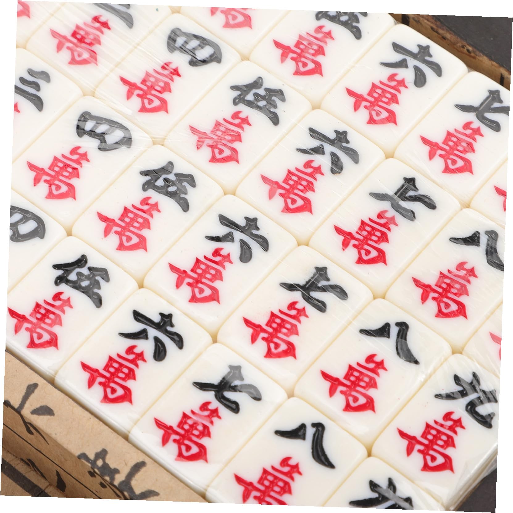 Mahjong Spielset 1 Satz aus Acryl und Holz, Kleine Reisespiel Requisite | Leichtes Format, Kompakt für Zuhause und Partys, mit Englischer Anleitung