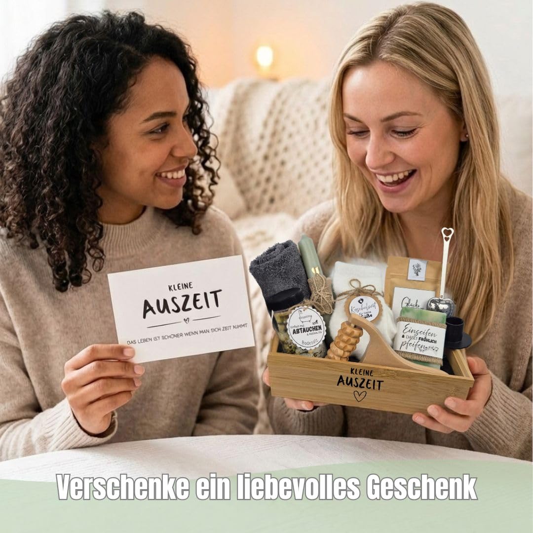 Geschenkset Bambus-Box Frauen Kleine Auszeit | Geschenk Freundin | Entspannung Geschenk | Geschenke für Freundin | Geburtstagsgeschenk Frauen | Geschenkidee | Wellness Set