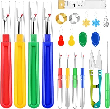20 PCS Seam Ripper Kit for Sewing, Needle Threader, Thread Snips, Thimble, Tape Measure, Tailors Awl, Large Thread Remover and Small Stitch Ripper Sewing Supplies and Accessories for Craft