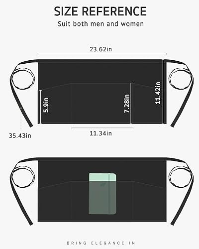 Miniatura 2 de Syntus Paquete de 3 delantales de servicio con 3 bolsillos, delantal de cintura para camarera resistente a las gotas de agua, 11.5 pulgadas, color