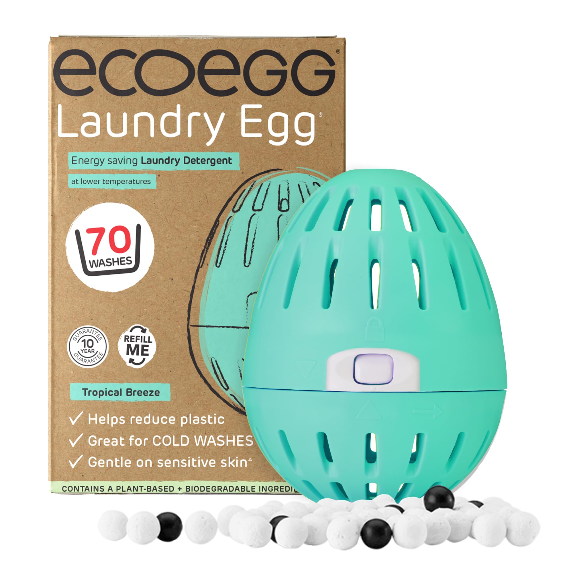 Laundry Egg | Detergent & Fabric Conditioner Replacement | No bio, enzymes, phosphates, bleach | Sensitive Skin | Tropical Breeze 70 Washes