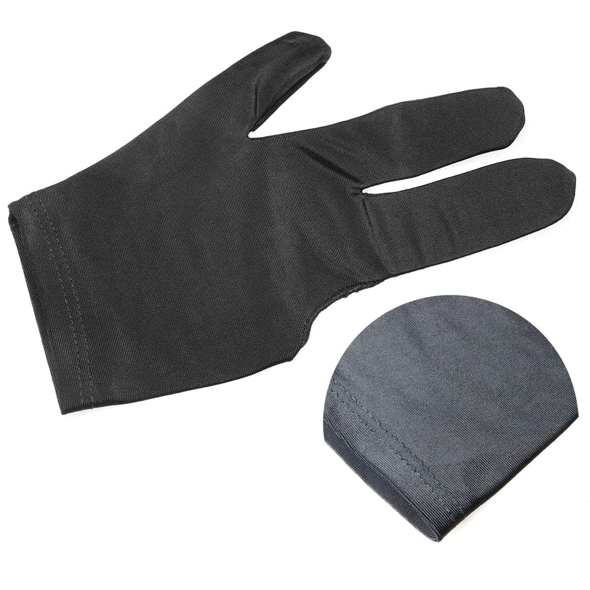 ZRM&E 10pcs Billiard Gloves 3 Fingers Snooker Shooter Cue Pool Gloves Fits Both Left and Right Hand, Black