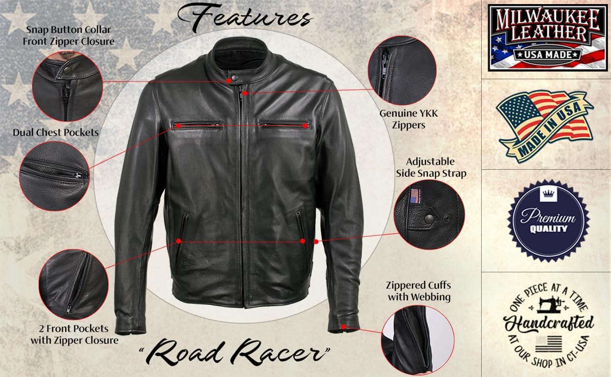 Milwaukee Leather Men's Premium Leather Motorcycle Rider Jacket - MADE IN THE USA - Image 3