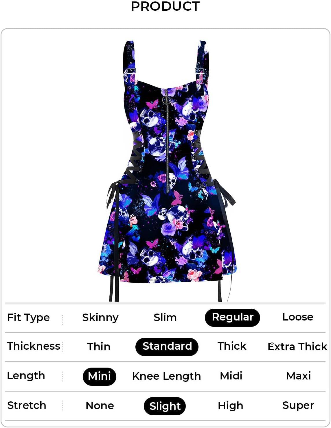 DRESSFO Women’s Gothic Buckle Strap Mini Dress – Lace Up Zipper Dress in Multiple Prints - Image 2