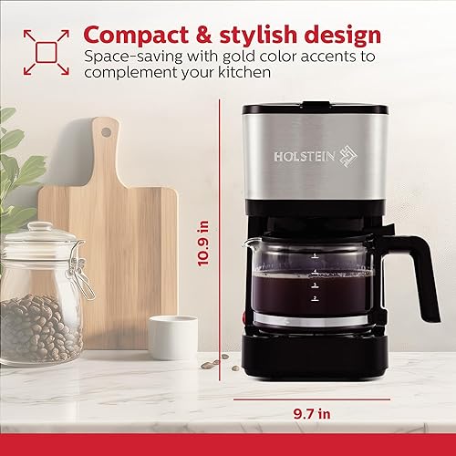 Miniatura 6 de Holstein Housewares Simply Brew - Cafetera de goteo de acero inoxidable, 5 tazas, con filtro reutilizable, sin goteo, apta para lavavajillas, color