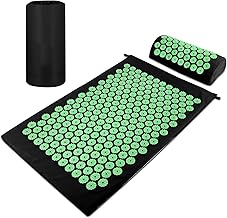 Magrimaxio Esterilla Acupresion Kit, Cojín de Acupresión con Almohada y Bolsa de Transporte, Mat de Masaje de Acupresión para Alivio del Dolor, Relajación Muscular, Meditación, Estimulación (Verde)