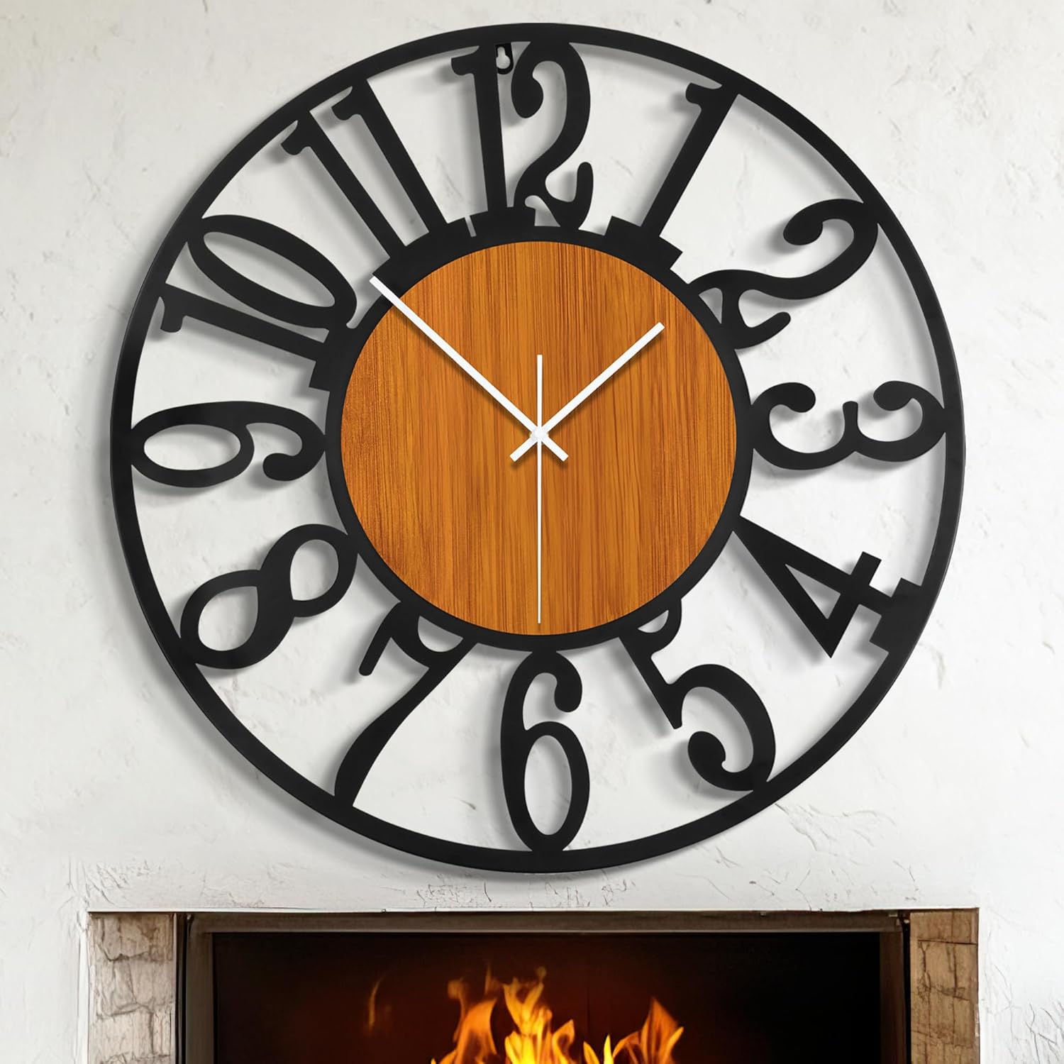 LEIKE 30" Oversized Large Wall Clocks,Silent,Non Ticking,Battery Operated Modern Round Big Wood Decorative Metal Wall Clock for Living Room, Bedroom,Kitchen,Farmhouse,Office Decor - Black,30 Inch 30 inch Redwood and Arabic Number