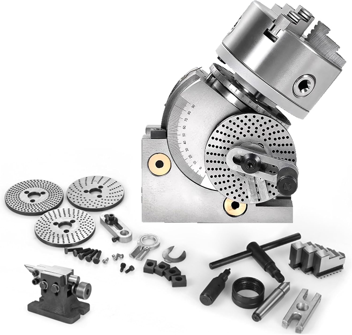 4''Horizontal Vertical Model Precision Milling Rotary Table, Indexing Head Set, Rotary Table for Milling Machines, for Milling Engineering Indexing Tools,Universal for Engraving