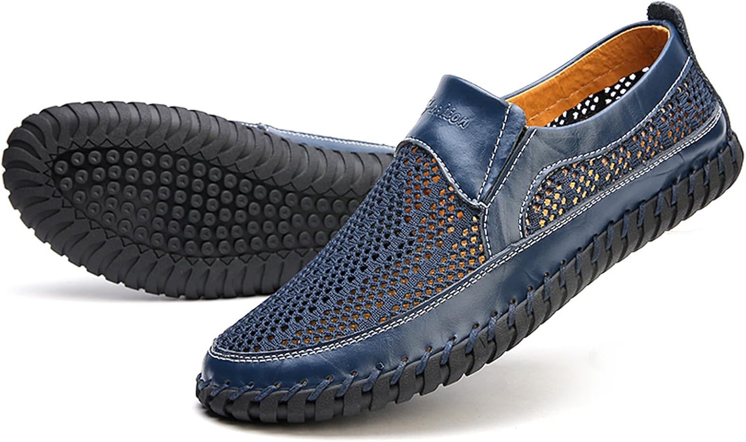 Men's Handmade Mesh Round Toe Loafers Casual Summer Breathable Slip On Walking Shoes Comfortable Non-Slip Hiking Driving Sandals