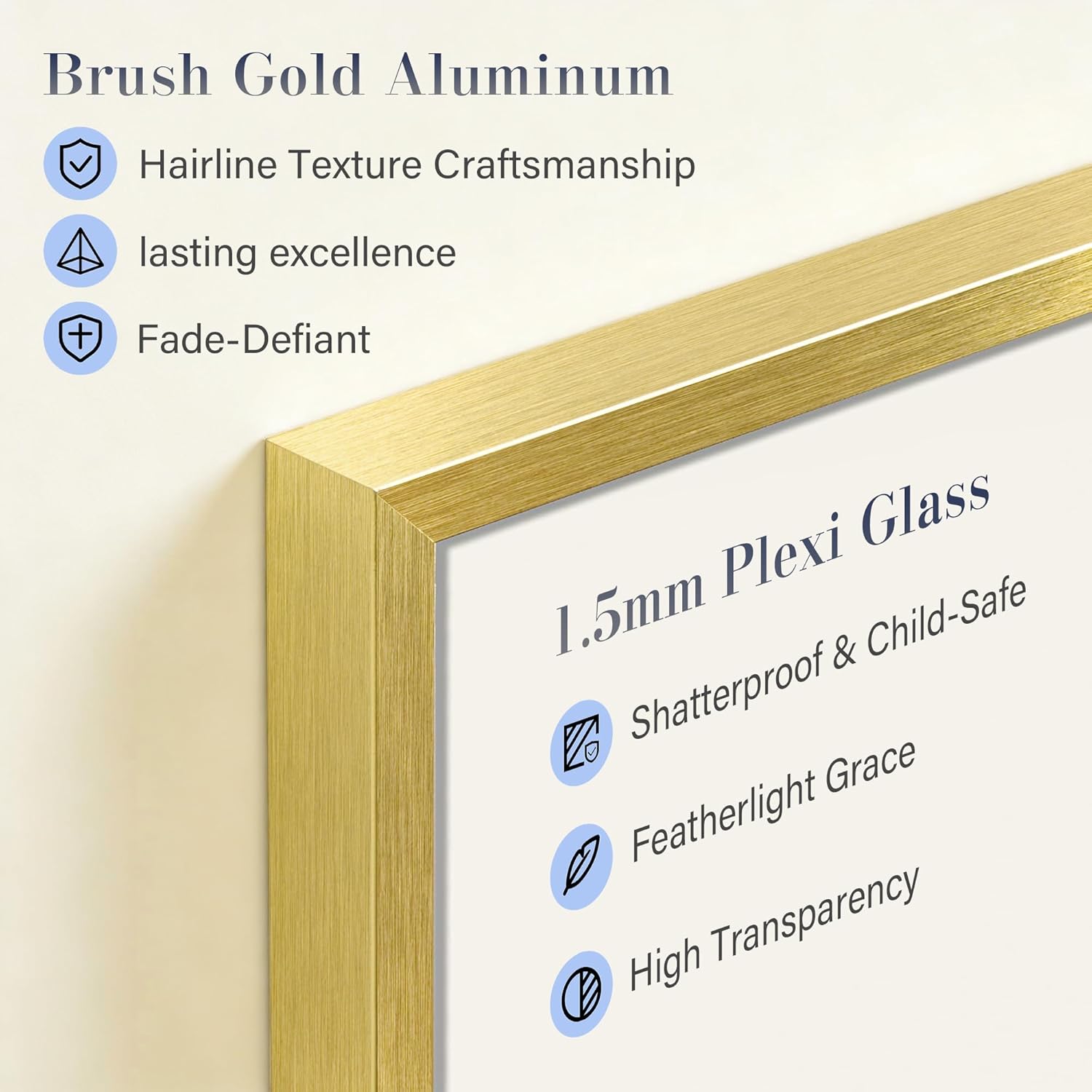 18x24 Gold Aluminum Frame,Brush Gold Metal Poster Frame With Plexi Glass,Picture Frame Display Photo 18x24 For Wall