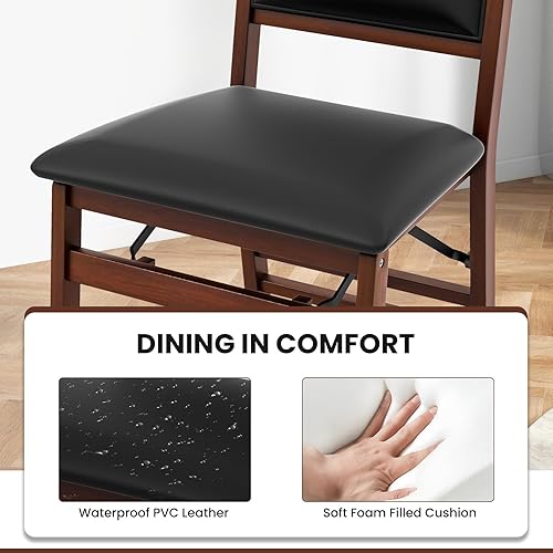 Miniatura 6 de Giantex Juego de 4 sillas de comedor plegables de madera con asiento acolchado, marco de madera maciza, carga máxima de 400 libras, sin montaje,