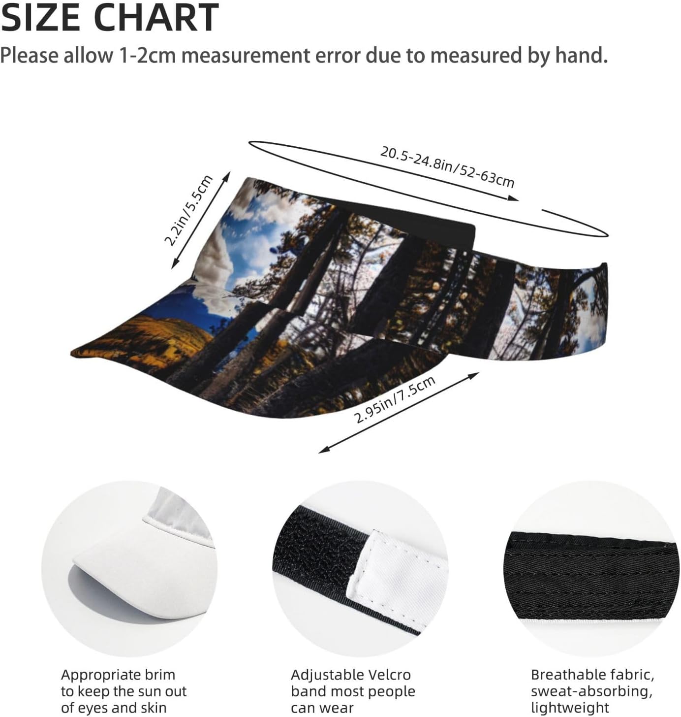 Rocky Mountain Range Print Foldable Sun Visor Hat Lightweight Adjustable Sun Visor Hat Outdoor Sports Cap for Adults Black