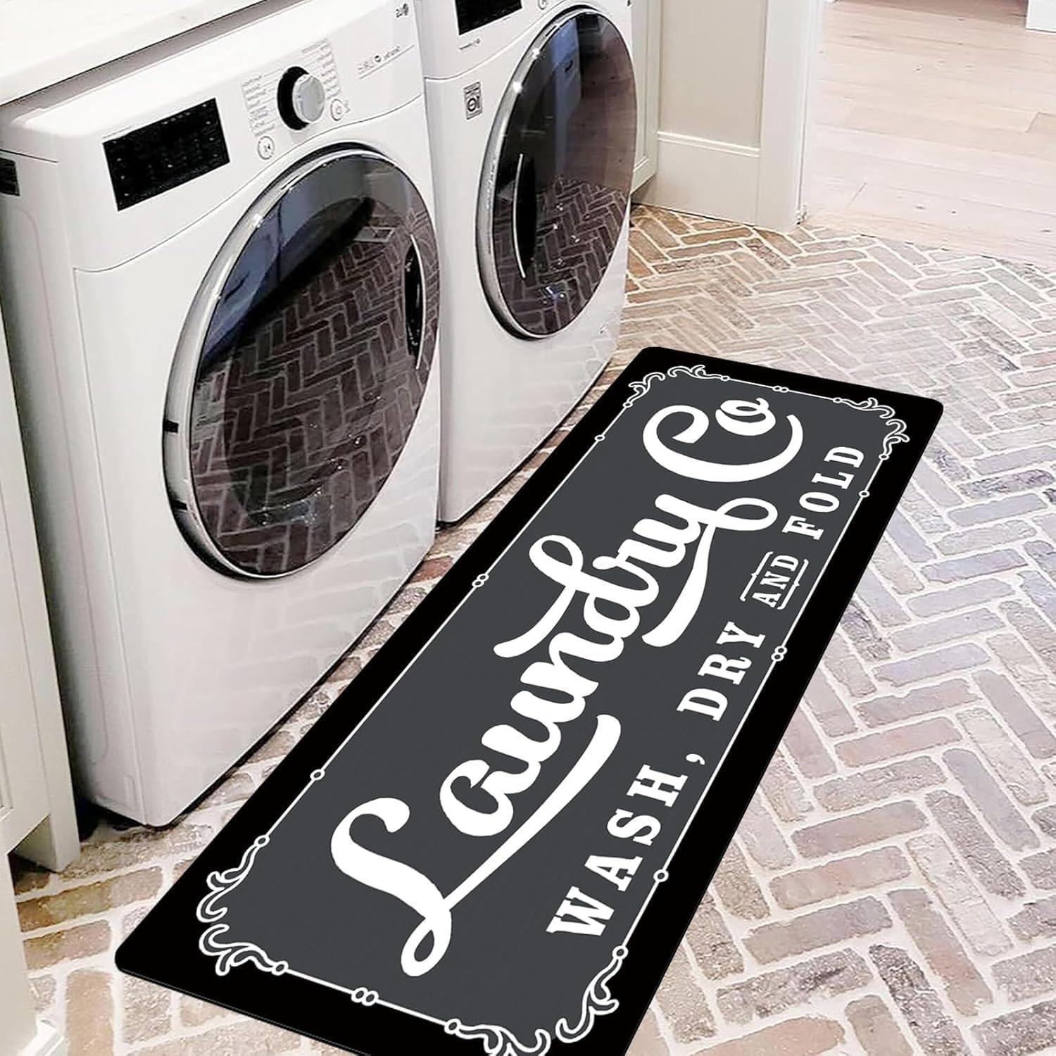Laundry Room Rug Runner 20 * 59, Non Slip Laundry Rug Kitchen Rugs Washable Mat Waterproof Mudroom Floor Carpet Runner Farmhouse Laundry Room Decor, Black