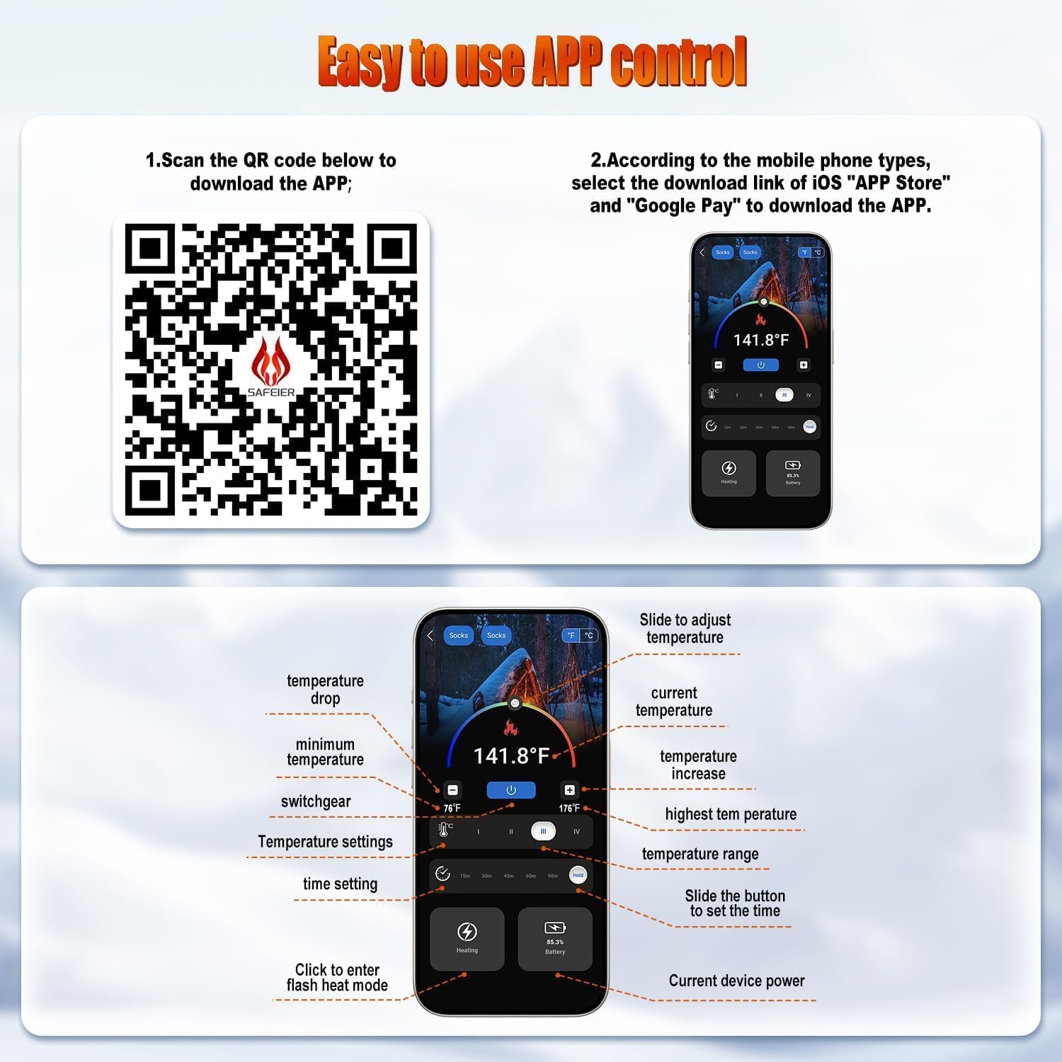 Heated Socks APP Control for Men Women, 6000mAh*2 Battery Heated Socks, Rechargeable Smart Foot Warmers Washable for Camping Fishing Cycling Skiing Skating Hiking - Image 5