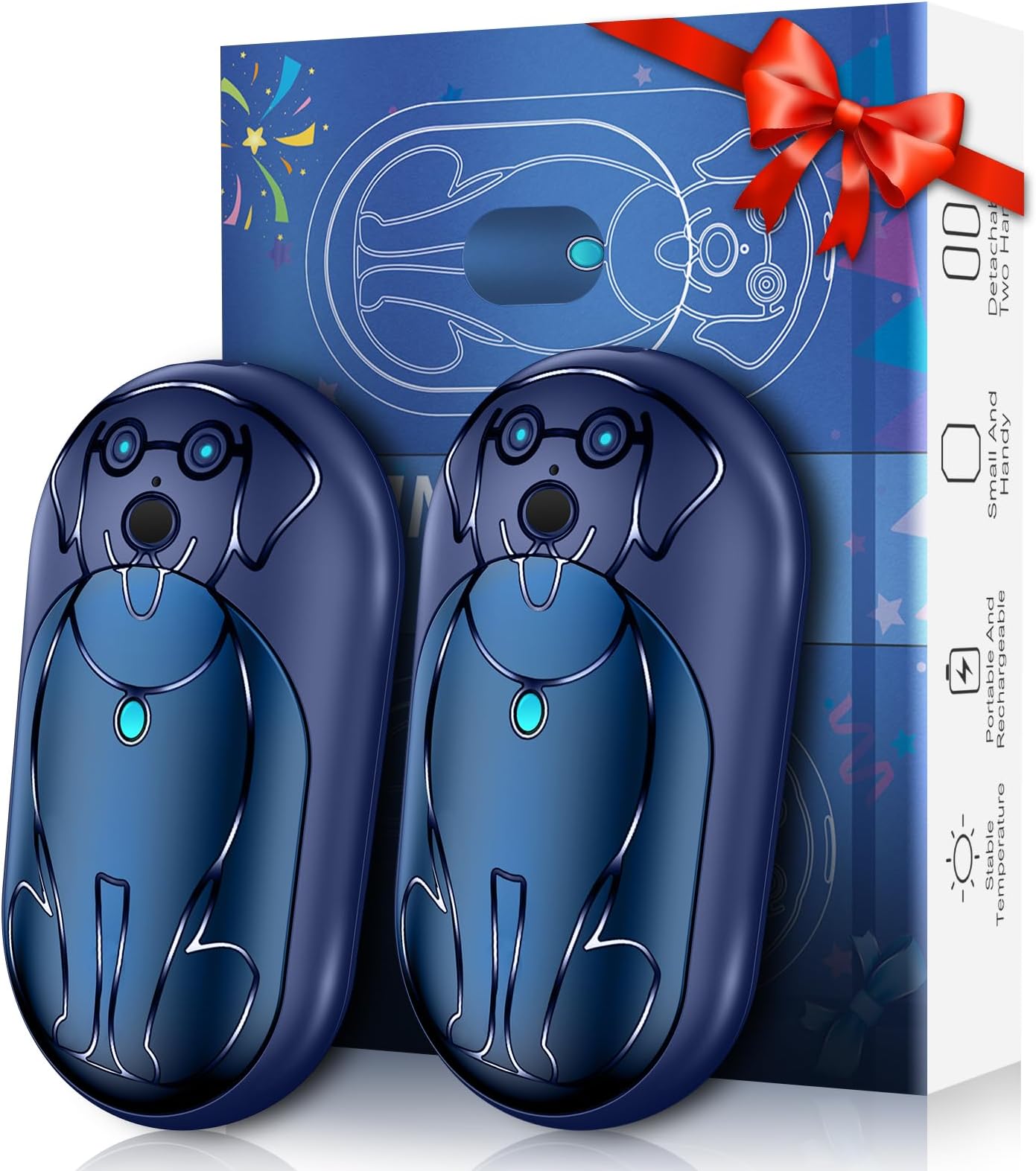 Mini Pocket Hand Warmers Rechargeable: 2 Pack Hot Reusable Handwarmers with 20 Hours Heat - 2 in 1 Portable USB Electric Hands Warmer - Winter Warm Gifts for Men Women Camping Hunting Outdoor - Blue