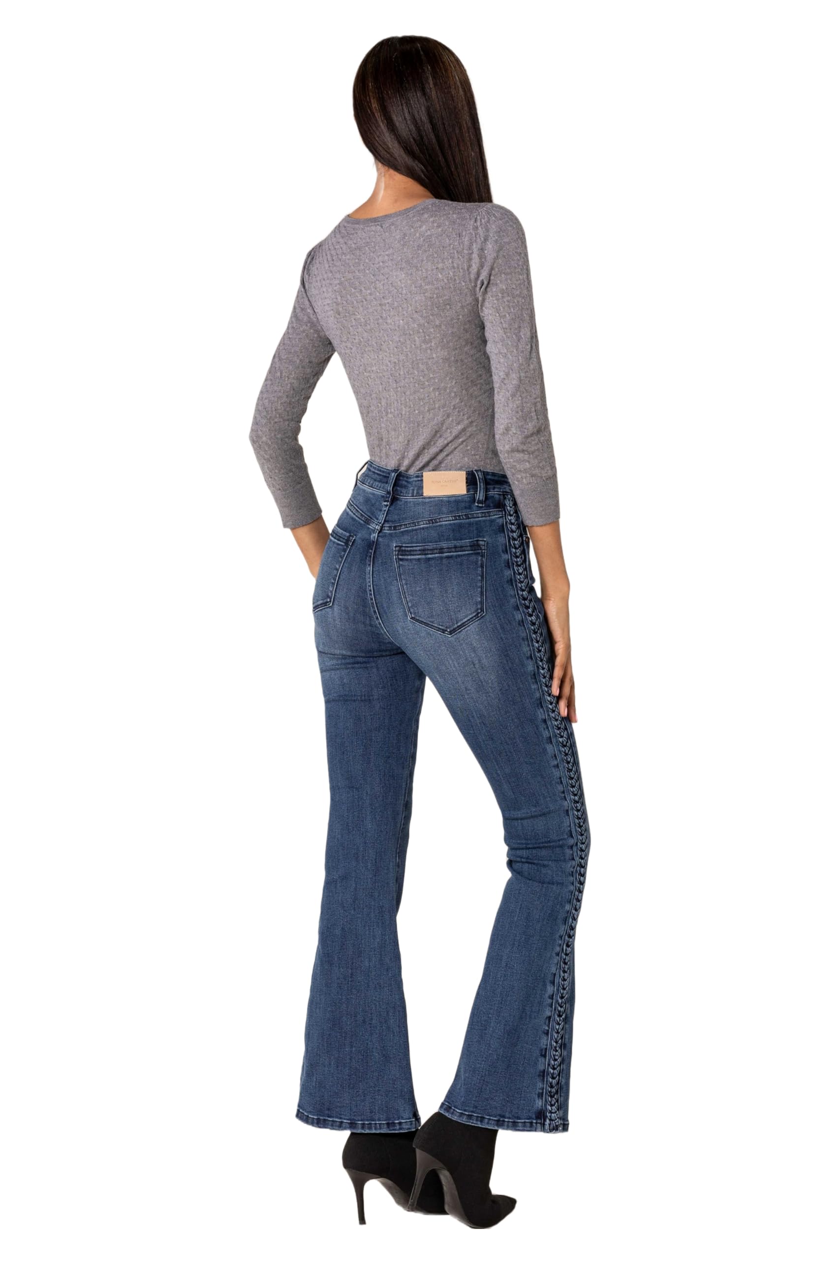 Nina Carter Q1897 - Pantalones vaqueros para mujer, estilo retro, cintura alta, elásticos, aspecto desgastado