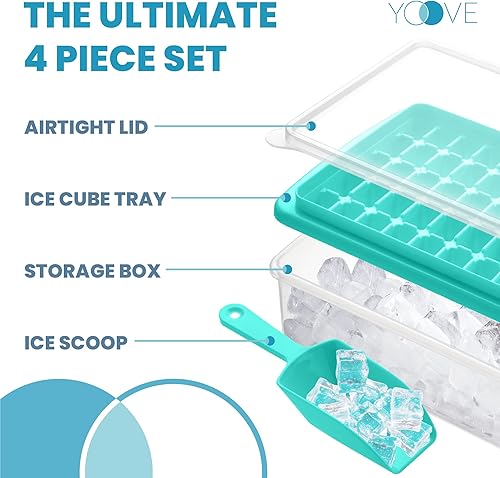 Miniatura 2 de Yoove Bandeja para cubitos de hielo con tapa y contenedor, bandeja de hielo sin BPA para congelador con tapa, recipiente y cuchara, bandejas
