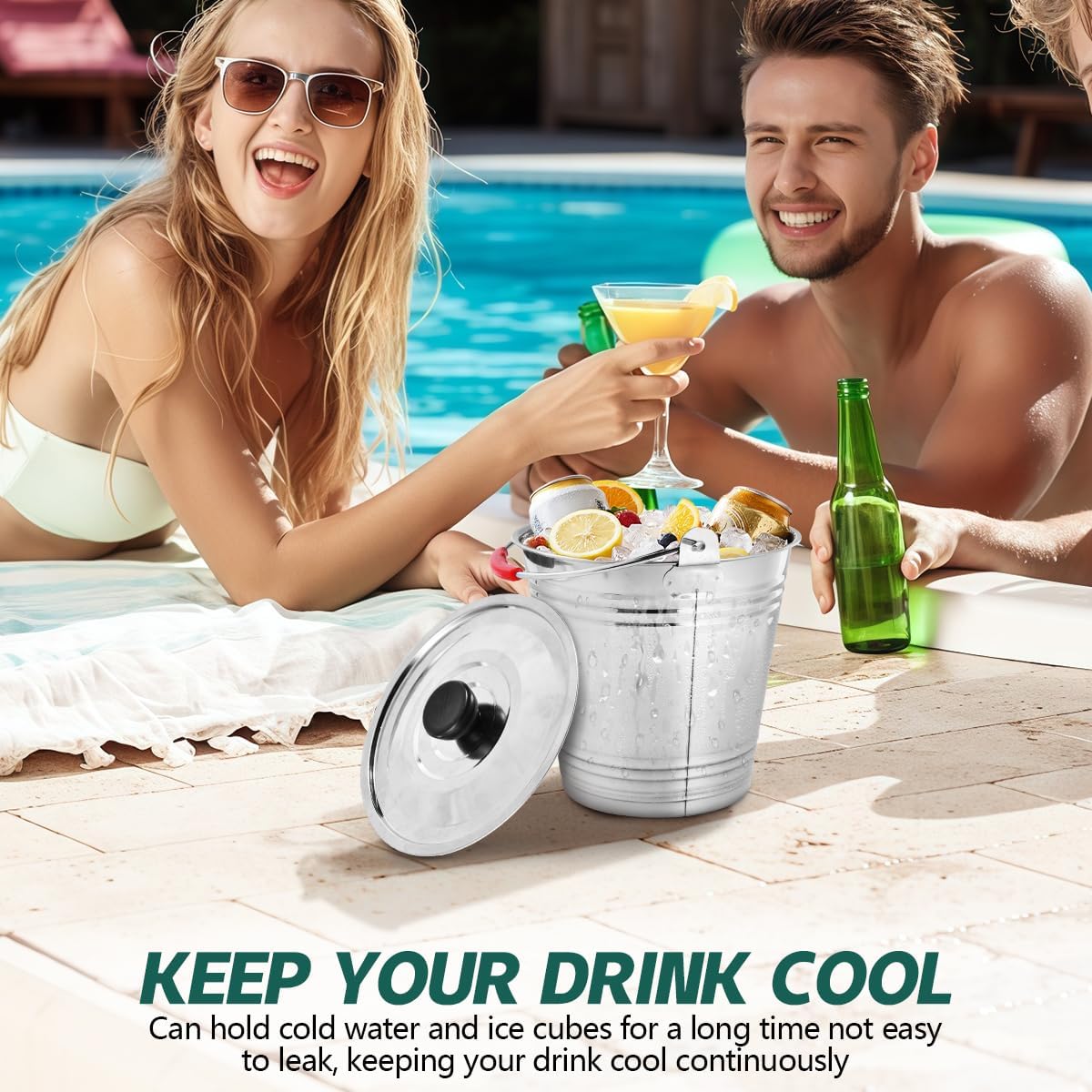 OBTANIM 3 Pack 4L Stainless Steel Metal Ice Buckets Champagne Drink Cooler Storage Ice Pails with Handle and Lid for Party Favors Organizing Home Parties Bar Cooling Supplies