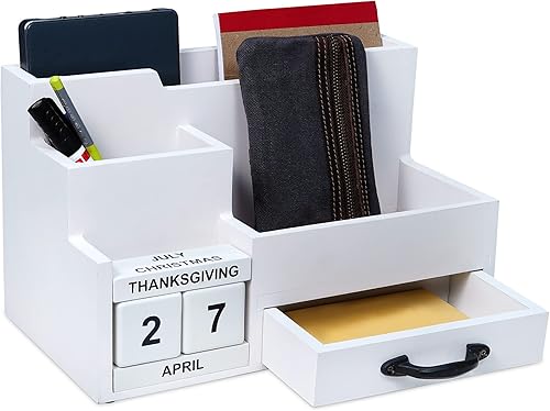 Organizador de escritorio de madera rústica, juego de organización de escritorio de madera, organizador de correo para oficina y cocina. Mantén el