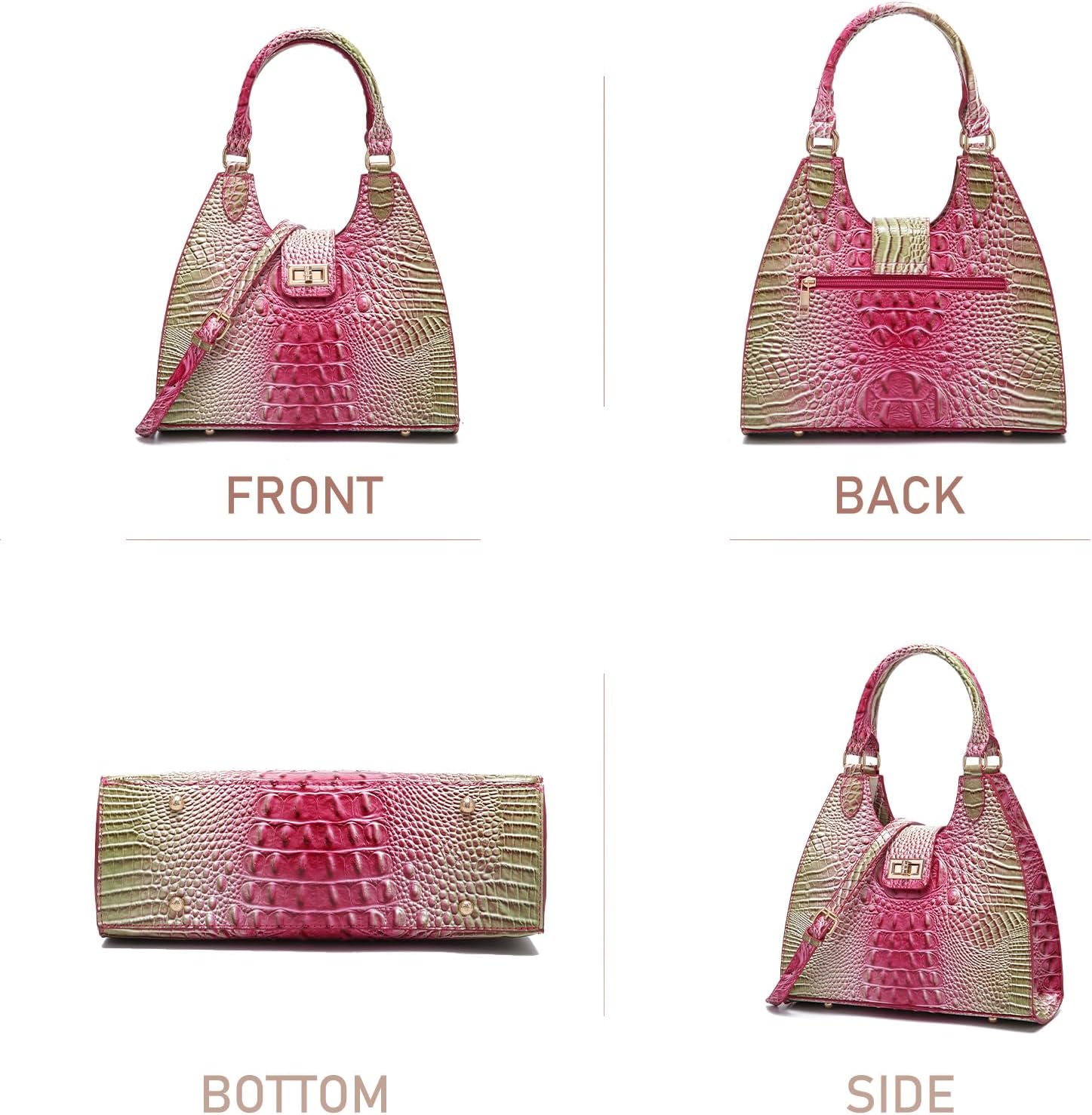 Ladies Tote Leather Bags for Women Crocodile Embossed Zipper Satchel Purse Classy Compartments Crossbody bag - Image 4