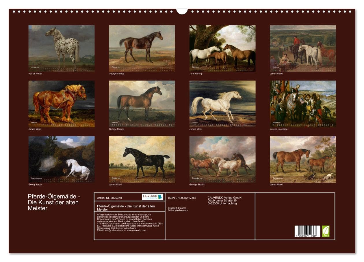 Pferde-Ölgemälde - Die Kunst der alten Meister (Wandkalender 2026 DIN A2 quer), CALVENDO Monatskalender: Beeindruckende Ölgemälde von großen Künstlern der Vergangenheit (CALVENDO Kunst)