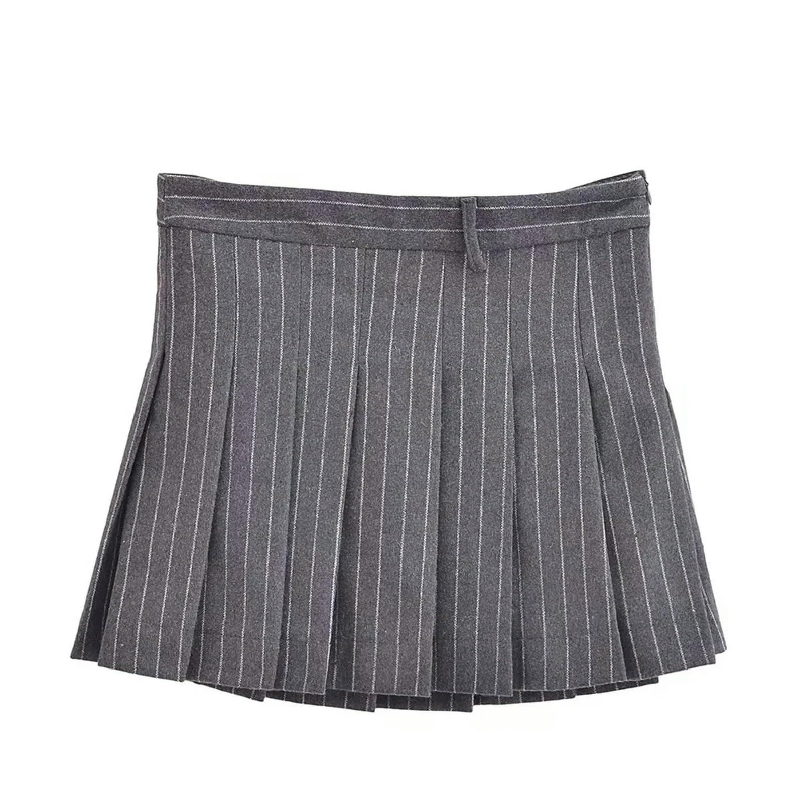 Primavera/Verano Nueva Falda Corta de Cintura Alta con Traje Mezclado de Rayas Finas para Mujer-Gris_a-L