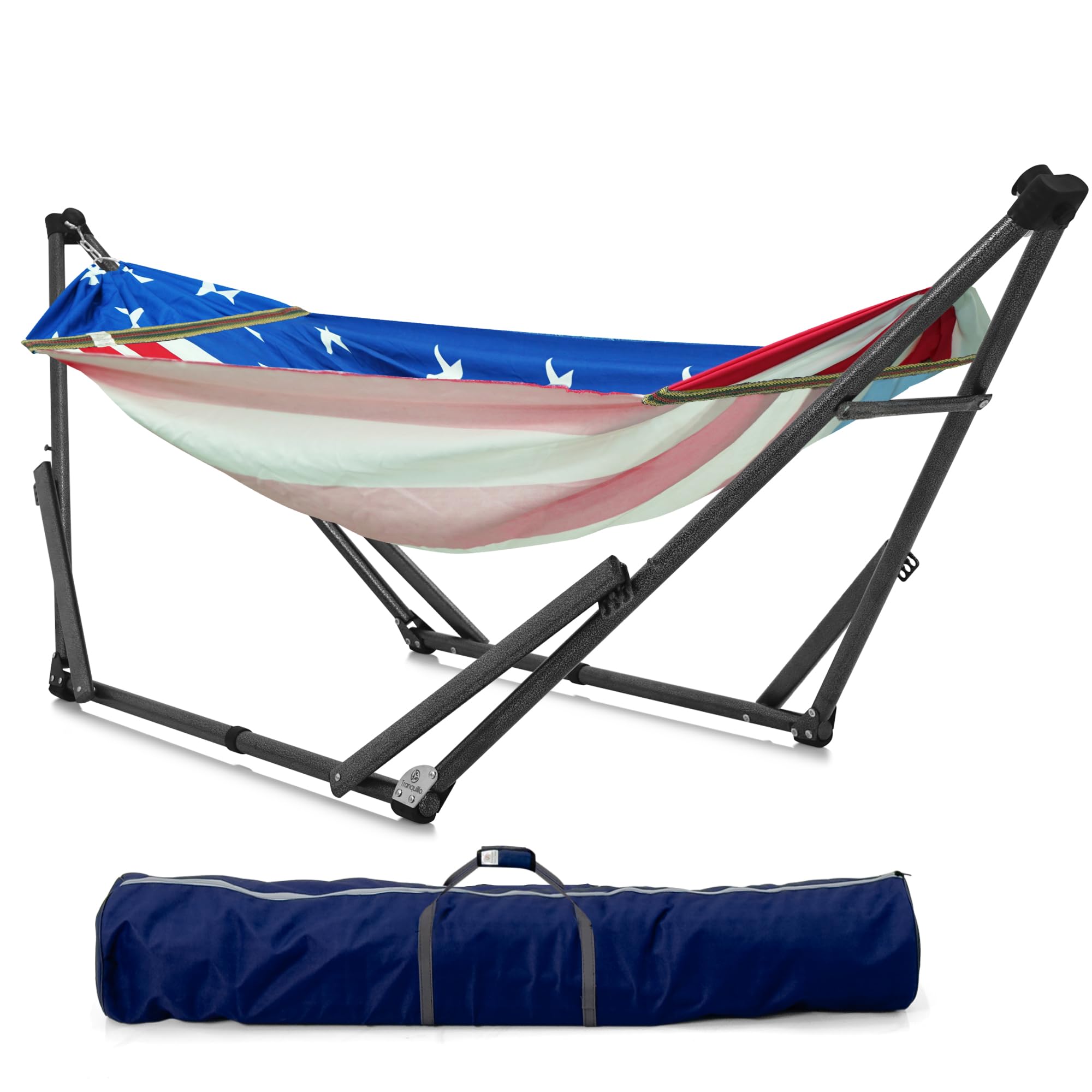 Tranquillo Uniki Hammock with Stand for Indoor and Outdoor, American Flag