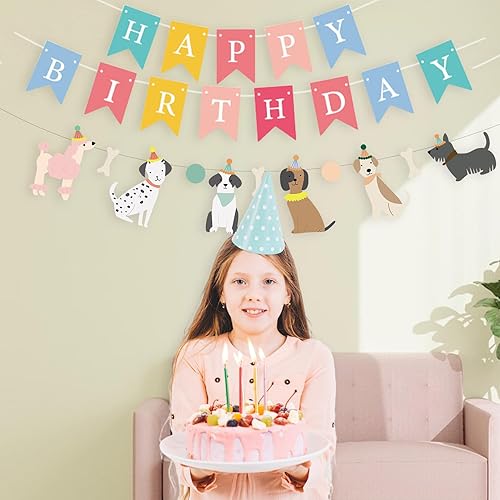 Vista 6 de Cartel con temática de perro feliz cumpleaños, decoración colorida para niños, bebés, perros, suministros de fiesta de cumpleaños Perro