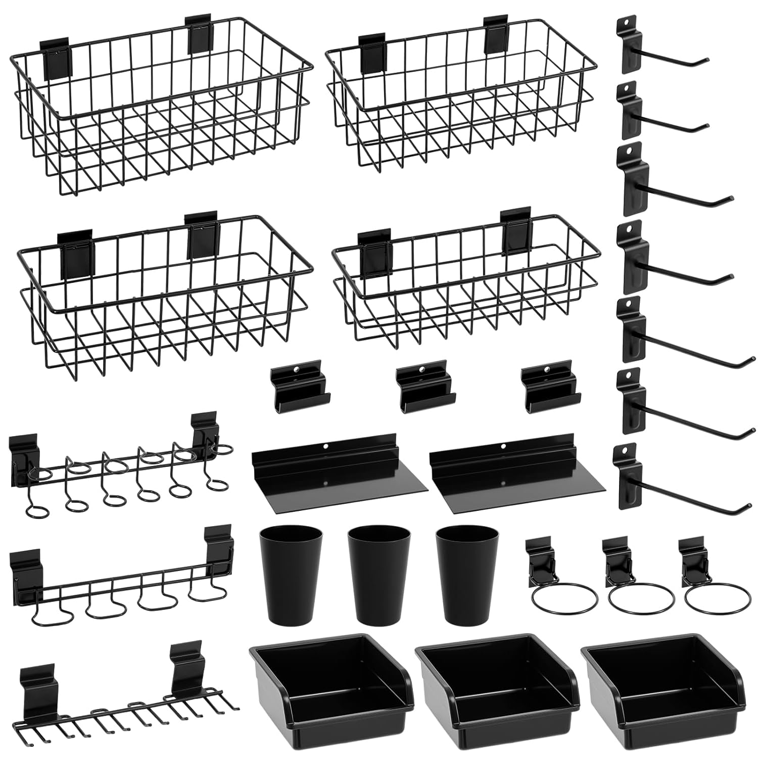 Pickmesh 45 Pcs Slatwall Accessories Set, Includes 4 Pack Slatwall Baskets, Hooks, Bins, Cups, Screwdriver Holder for Organizing Various Tools