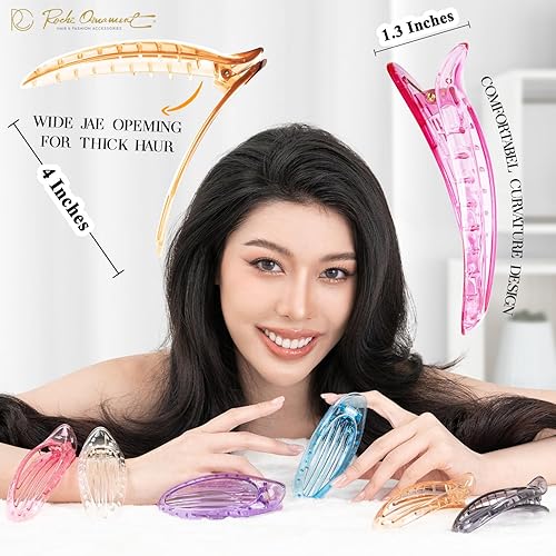 Miniatura 2 de RC ROCHE ORNAMENT 6 pinzas para el cabello con garra plana para mujer, peine de apertura lateral curvada, agarre fuerte, agarre antideslizante,