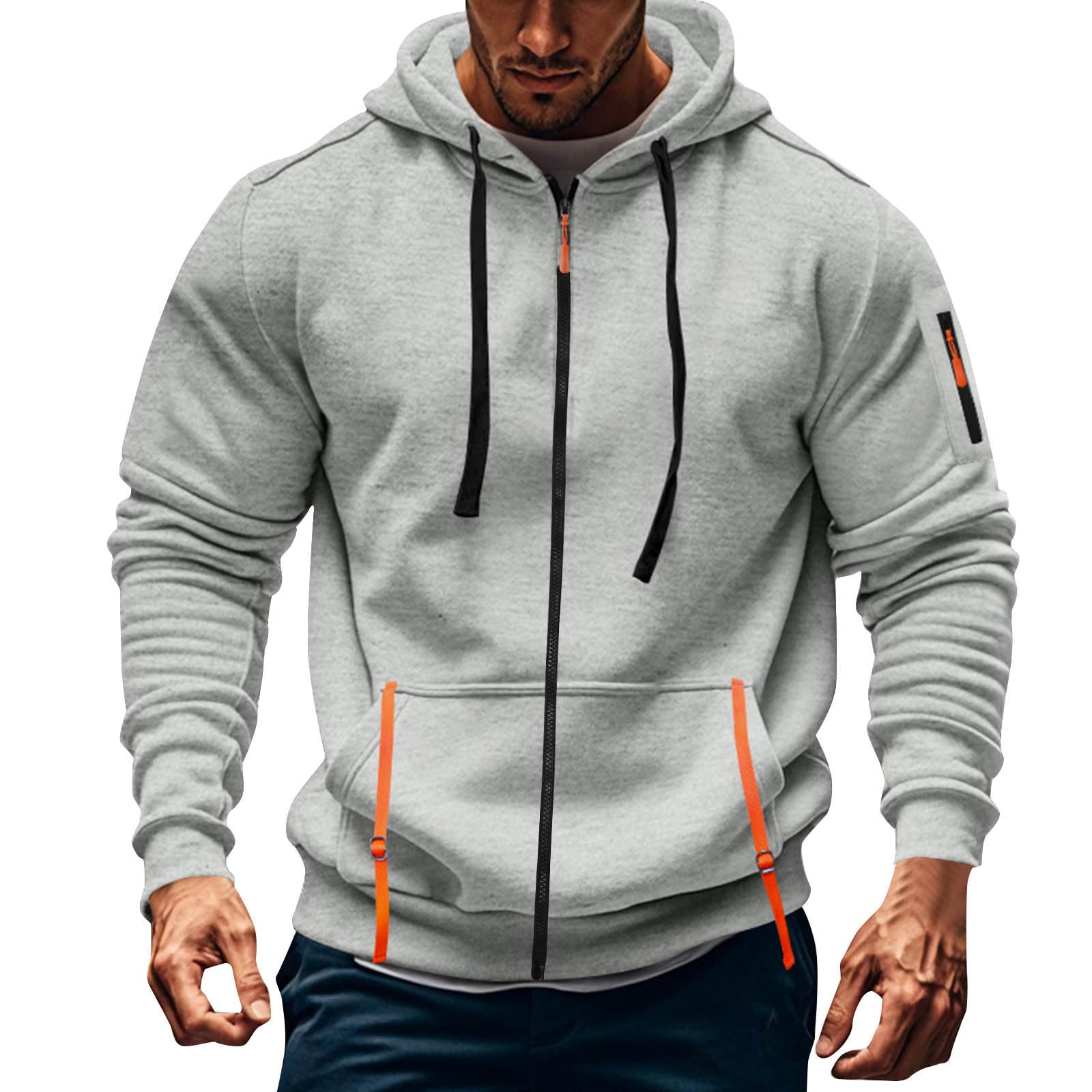 Generisch Męska bluza z kapturem, zapinana na zamek błyskawiczny, oversize, jednokolorowa, Y2K basic, wygodna kurtka z kapturem z kieszeniami, na co dzień, outdoorowy sweter zimowy