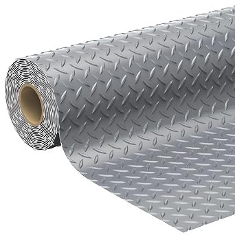 7.8 x 20 FT Garage Floor Mat, 2.8mm Thickness Diamond Plate Vinyl Garage Flooring Roll for Under Car, Large Size 156 SQFT for Large SUVs, MPV, Pickup Truck, Light Grey