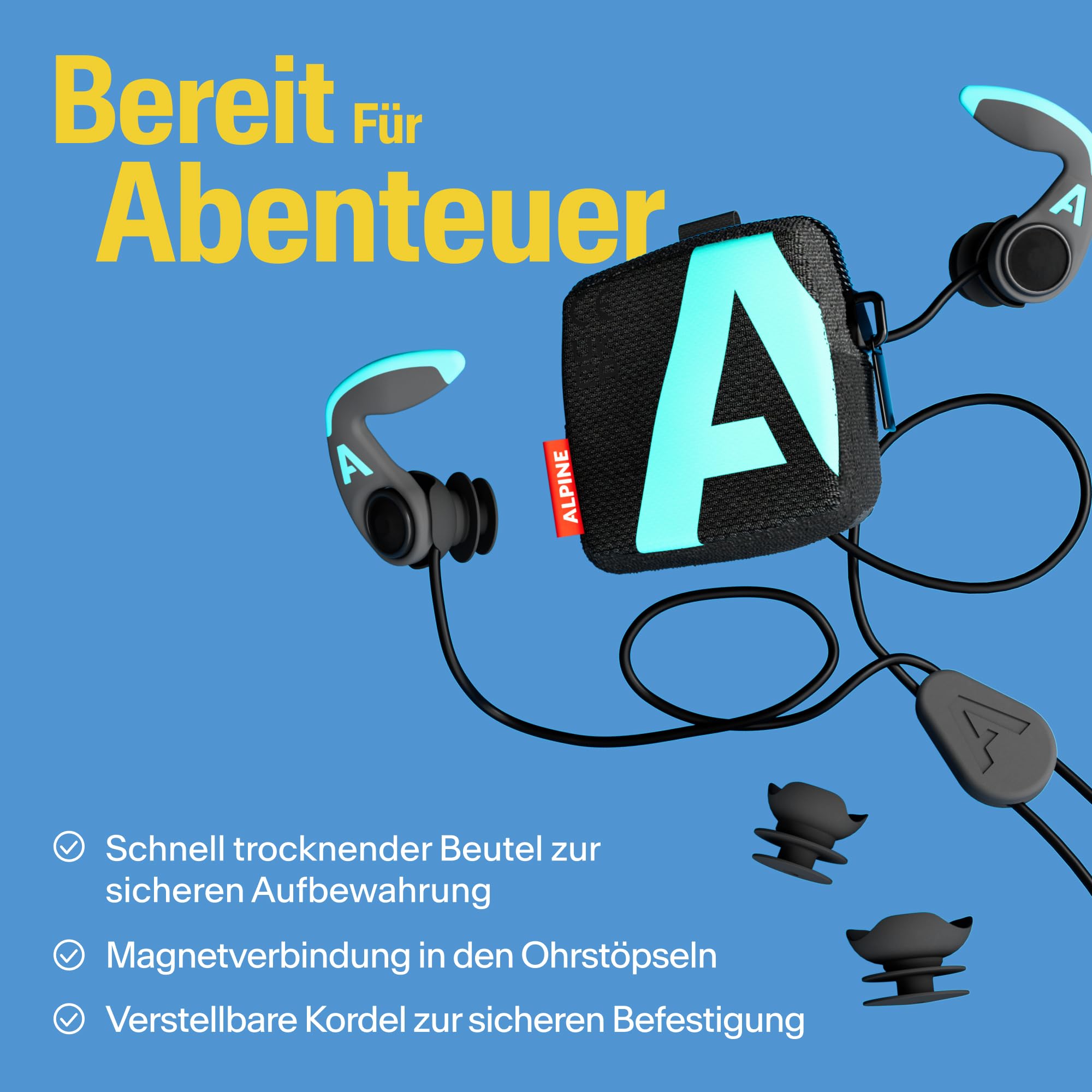 Alpine WaterSafe Pro – Surf- und Schwimmstöpsel für Erwachsene, Wasserdichte Ohrstöpsel für Wassersport, Komfortabel und Wiederverwendbar, Sicherer Sitz mit Spitzen in M und L, 1 Paar