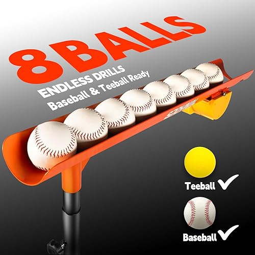 Miniatura 3 de Entrenador de lanzamiento suave automático de béisbol con red de rebote, altura ajustable de 52 a 72 pulgadas, capacidad de 8 bolas, caída